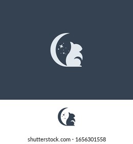 Squirrel with moon tail logo design template - simple and flat logo