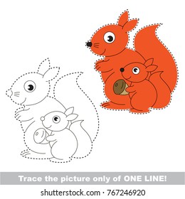 Squirrel mother and her infant to be traced only of one line, the tracing educational game to preschool kids with easy game level, the colorful and colorless version.