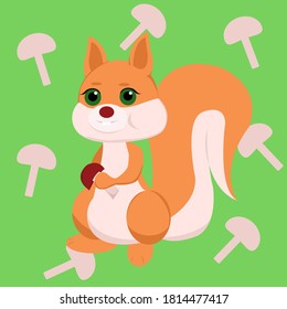 squirrel with mushroom. children's style