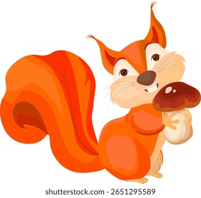 squirrel with a mushroom in its paws without background