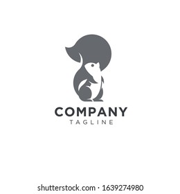 Squirrel negative space logo design vector