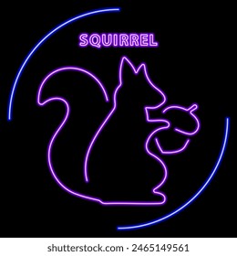 squirrel neon sign, modern glowing banner design, colorful modern design trend on black background. Vector illustration.