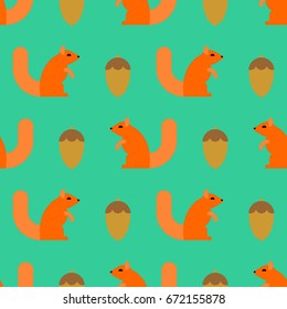Squirrel and nut pattern. Kids fabric texture