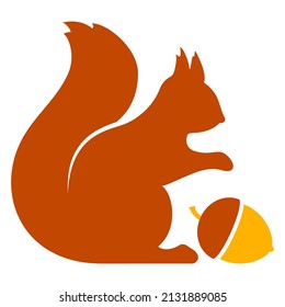 Squirrel with nut vector silhouette cartoon on white background