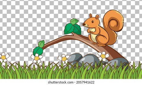 Ardilla en el campo de césped sobre una ilustración transparente de fondo
