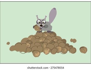 Squirrel on the mountain nuts. Vector