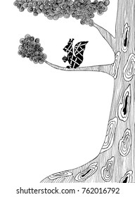 Squirrel on tree freehand vector illustration.