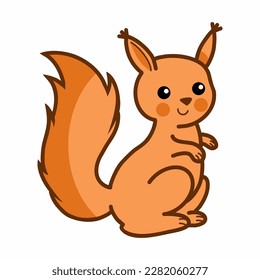 Ardilla sobre fondo blanco. Un animal lindo. Dibujo para niños.