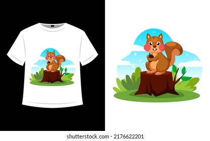 Squirrel on wood t shirt design