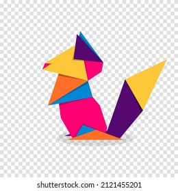 Squirrel origami. Abstract colorful vibrant squirrel logo design. Animal origami. Vector illustration