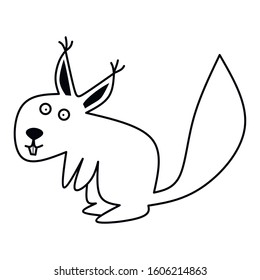 squirrel. Outline forest animal. Hand drawn coloring.