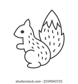 Squirrel Outline Illustration. Simple hand drawn forest animal with furry tail and doodle style texture. Isolated vector illustration