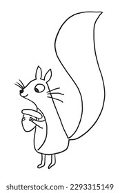 Squirrel outline illustration vector image. 
Hand drawn squirrel image artwork. 
Simple cute original logo of a monochrome squirrel.
Hand drawn vector illustration for posters, cards, t-shirts.