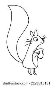 Squirrel outline illustration vector image. 
Hand drawn squirrel image artwork. 
Simple cute original logo of a monochrome squirrel.
Hand drawn vector illustration for posters, cards, t-shirts.