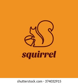 Squirrel outline logo template design. Vector illustration.