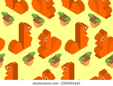 Squirrel pattern seamless. bun tree-dwelling rodent with a bushy tail background. Baby fabric texture