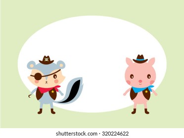 squirrel and pig friend tag vector