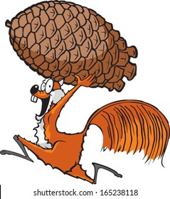 Squirrel with Pinecone A cartoon squirrel running with a pinecone. Layered vector file.