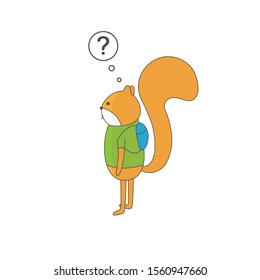Squirrel and a question. Cartoon character. Vector illustration