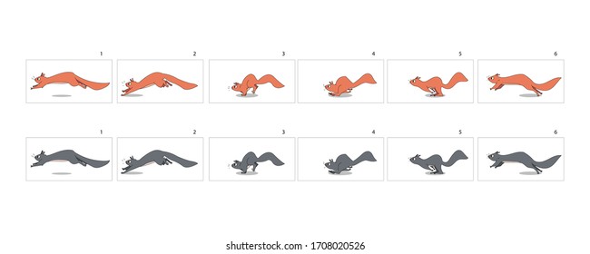 Squirrel Run cycle Animation. Squirrel walk cycle animation sprite sheet, sequence, animation frames.-vector