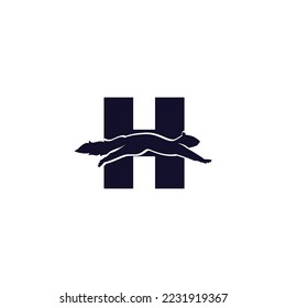 Squirrel Running in H Letter Logo Design template . minimalist squirrel template, vector design. logo created from shape of simple modern squirrel logo.