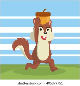 squirrel running holding acorn