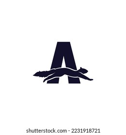 Squirrel Running in A Letter Logo Design template . minimalist squirrel template, vector design. logo created from shape of simple modern squirrel logo.