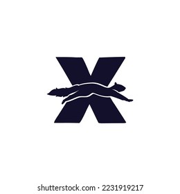 Squirrel Running in X Letter Logo Design template . minimalist squirrel template, vector design. logo created from shape of simple modern squirrel logo.