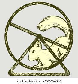 Squirrel runs in a wheel. Vector Image