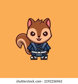 Squirrel Samurai Cute Creative Kawaii Cartoon Mascot Logo