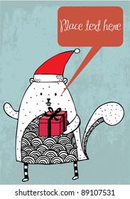 squirrel with santa's hat with speech bubble