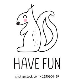Squirrel in scandinavian, nordic style. Simple hand drawn vector illustration design. Best for nursery, childish textile, apparel, poster, postcard.