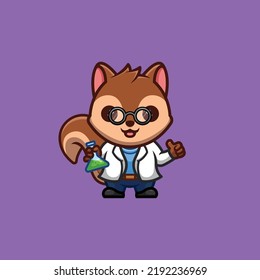 Squirrel Scientist Cute Creative Kawaii Cartoon Mascot Logo