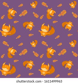 Squirrel seamless pattern with leaf. Vector illustration for kids textile or wrapping paper print.