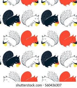 Squirrel seamless pattern vector illustration for the t-shirt design. Vector illustration design for fashion fabrics, textile graphics, prints.