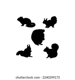 squirrel set silhouette icon logo