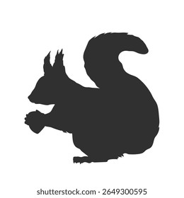 Squirrel silhouette. Black isolated drawing. North american forest animal. Zoo logo element. Vector illustration