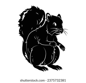 squirrel silhouette design isolated on white background. Squirrel vector silhouette on white background. Vector illustration.