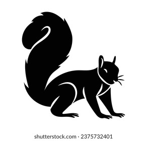 squirrel silhouette design isolated on white background. Squirrel vector silhouette on white background. Vector illustration.