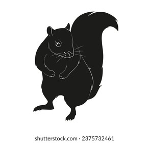 squirrel silhouette design isolated on white background. Squirrel vector silhouette on white background. Vector illustration.