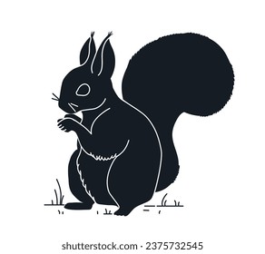 squirrel silhouette design isolated on white background. Squirrel vector silhouette on white background. Vector illustration.