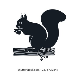 squirrel silhouette design isolated on white background. Squirrel vector silhouette on white background. Vector illustration.