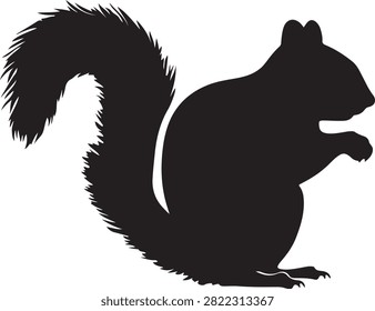 Squirrel Silhouette - Eating Nut Bushy Tail Black Icon