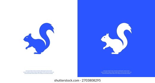 Eichhörnchen Silhouette Symbol. Einfaches und sauberes Flachdesign einzeln auf blauem Hintergrund. Moderne Tiervorlage, perfekt für Logo, App, Web und UI-Design. Vektorgrafik.