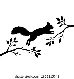 Squirrel Silhouette Jumping Between Tree Branches