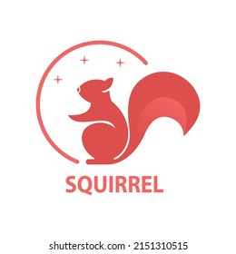 squirrel silhouette logo vector design with pink circle and star