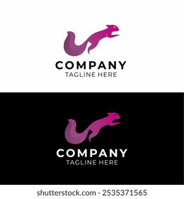 squirrel silhouette logo vector design, with blue gradient color on black and white background