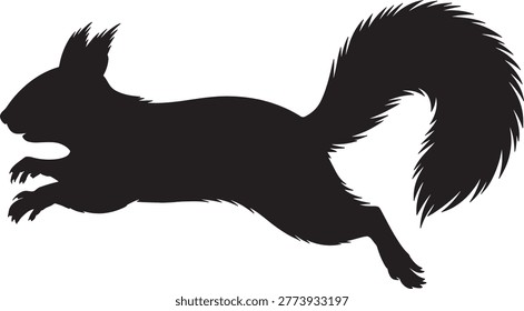 Squirrel Silhouette Mid Leap Wildlife Animal Jumping Motion Minimal Black Logo Design
