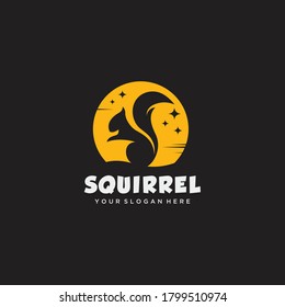 Squirrel silhouette in the moon logo design illustration