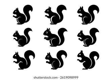 Squirrel Silhouette Set Bundle Collection Animal Vector Illustration Isolated On White